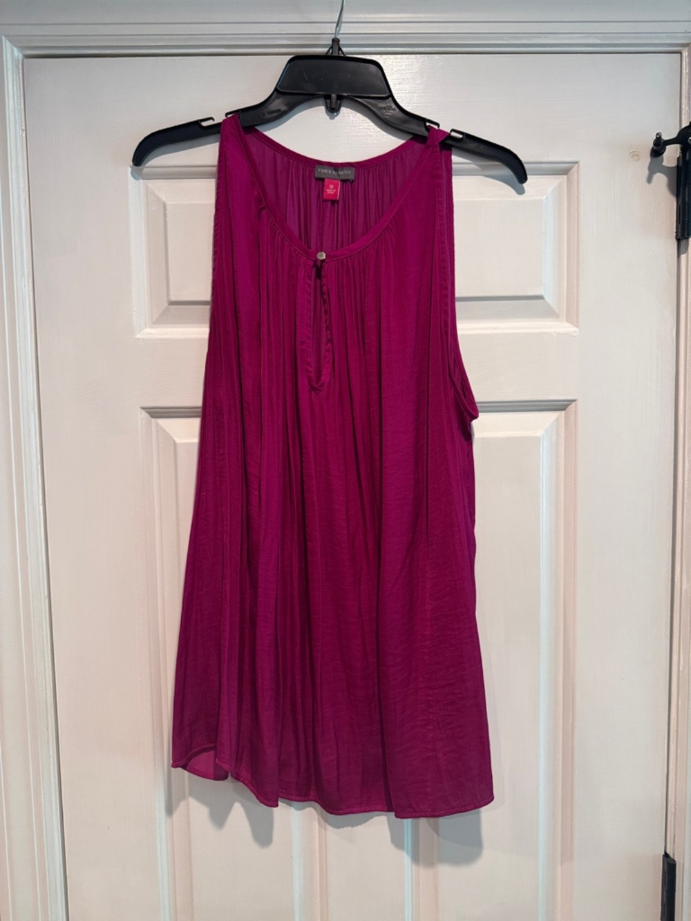 Vince Camuto Magenta Sleeveless Pleated Tank with Button Detail